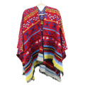 Tienda de moda Poncho de punto de cachemira envuelve Pashmina bufanda de invierno para mujer suéter con borlas a rayas bufandas cálidas para damas